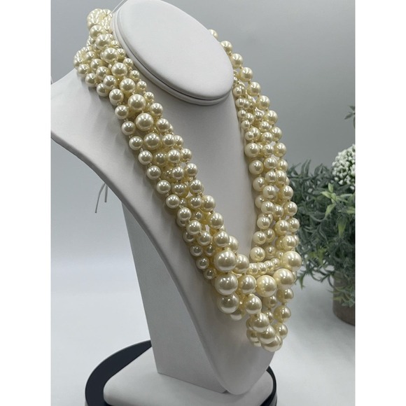 J. Crew Five Multi-Strand Cream Round Faux Pearl Necklace New - Picture 4 of 13